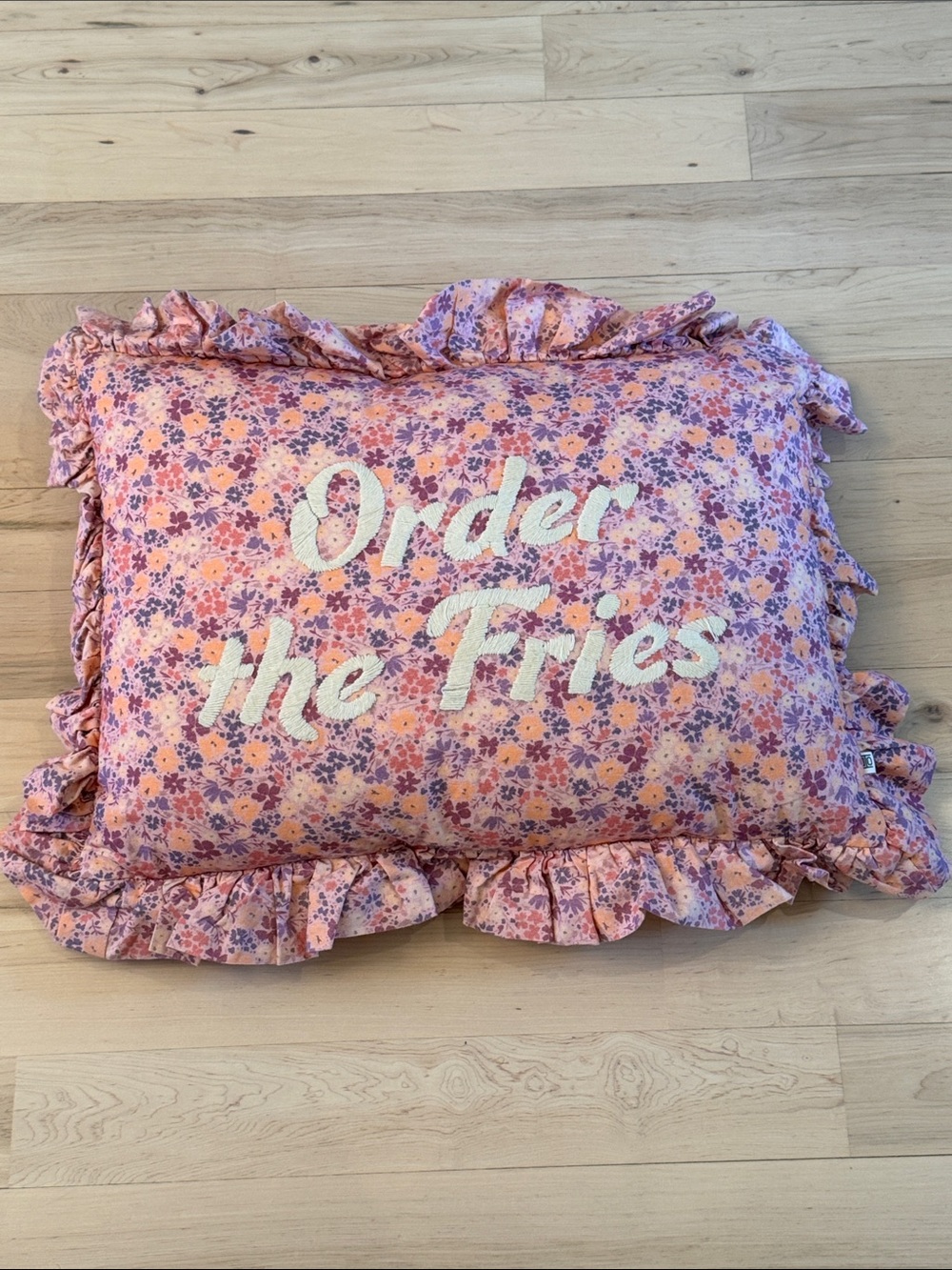 Urban Outfitters "Order The Fries" ruffled cotton pillow-floral pattern-Dorm